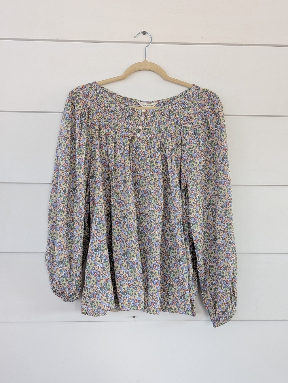 Lucky Brand Women's Floral Peasant Blouse in Blue, Green, Pink